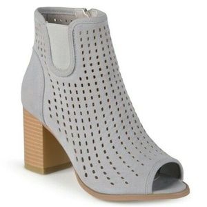 Gray Open Toe Faux Suede Booties